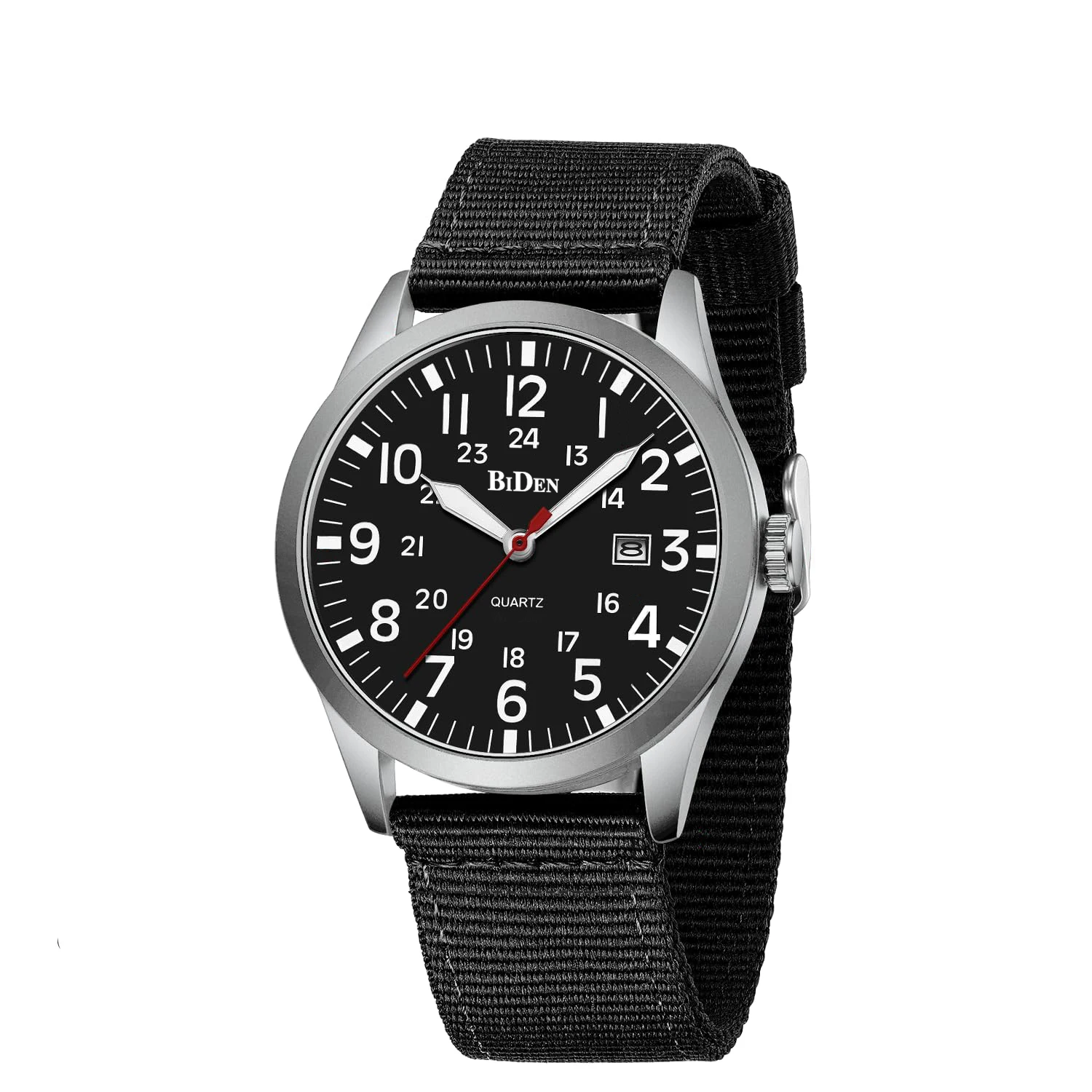 BIDEN Men's Watch Selection Simple Nylon Strap Calendar Waterproof Quartz Men's Clock Comes with Exquisite Watch Box