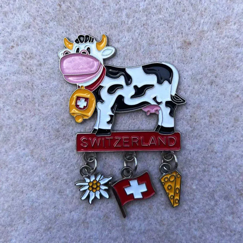 

Swiss Unique Creative Hot-Selling Iron Cow Magnetic Fridge Magnet High-Value Travel Souvenir Home Decoration