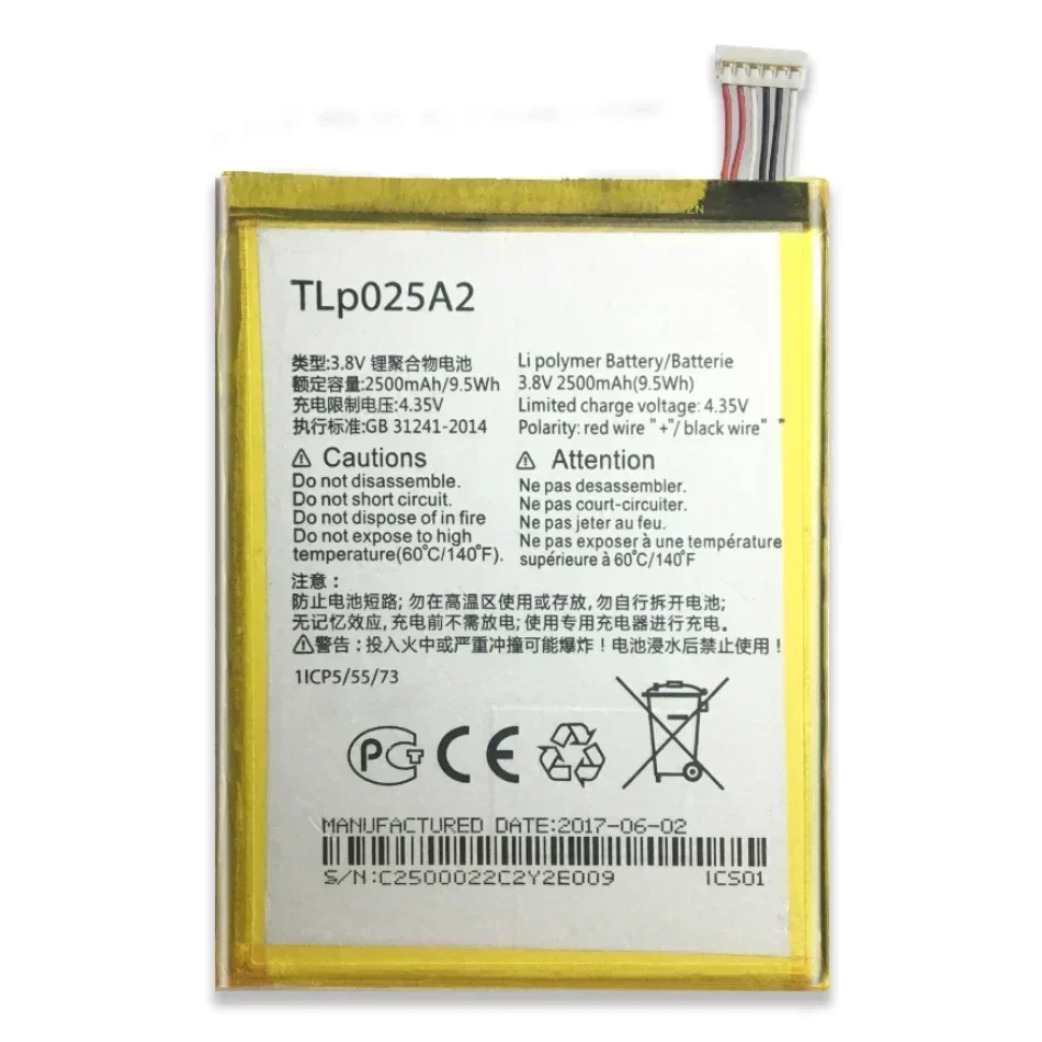 TLp025A2 2500mAh Mobile Battery for Alcatel One Touch Onetouch POP C9 Dual 7047D Idol X Plus OT 6043D 8000D 8008D Batteries