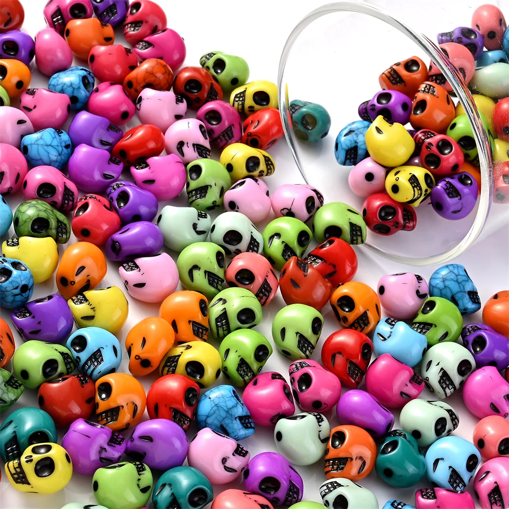 20Pcs Halloween Skull Acrylic Beads Mixed Color Loose Spacer Beads For Jewelry Making Diy Handmade Necklace Bracelets Accessory