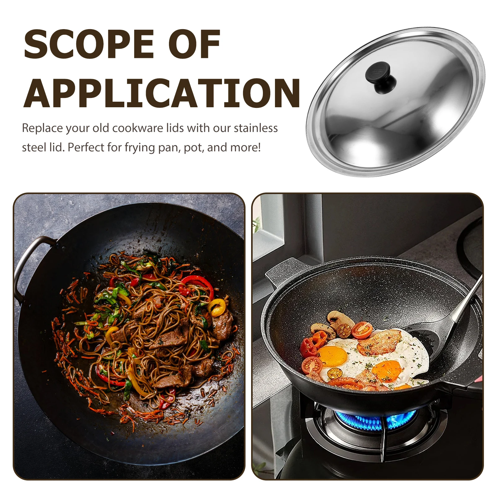 

Universal Stainless Steel Lid for Pots Pans Woks Wear Resistant Long Lasting Cooking Supply Pot Lid Pan Cover