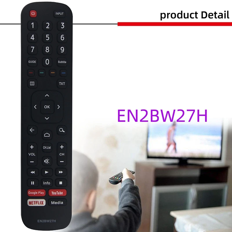 Substituição do controle remoto para Hisense HD, Smart TV, Google Play, YouTube, Netflix, EN2BW27H