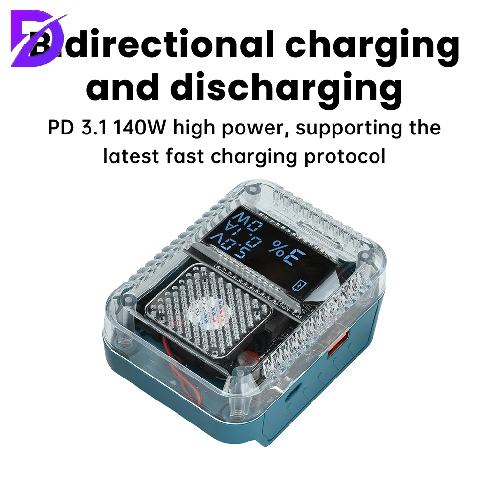 

Двунаправленная зарядка/разрядка PD 3.1 140 Вт Type-C для зарядного устройства для литиевых батарей Адаптер цифрового дисплея 28 В