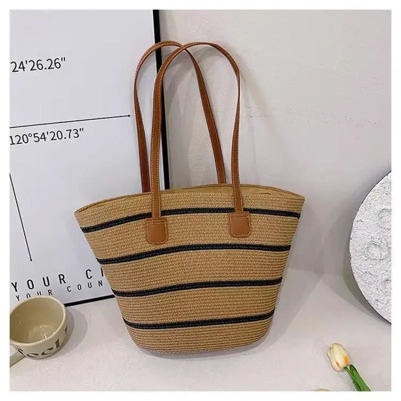 Damen-Sommer-Inswind-Stroh-Umhängetasche mit großem Fassungsvermögen für Strand, Reisen, Urlaub, täglichen Gebrauch, Einkaufen, Pendeln und kurze Ausflüge – Detail 25