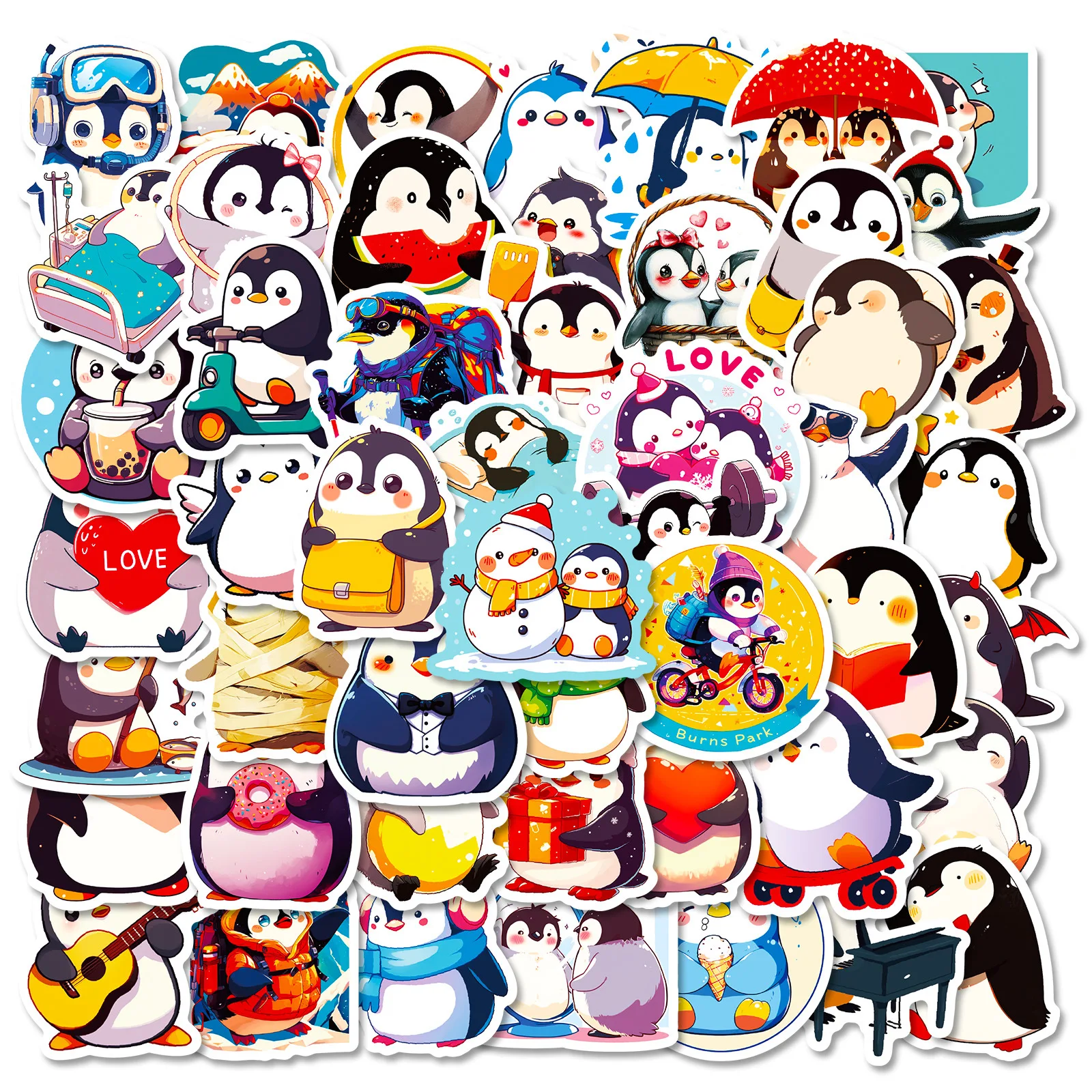 10/30/50PCS Cute Penguin PVC Sticker Aesthetic DIY Decoration Scrapbooking Korean Stationery Hand Accounting Supplies for Kids