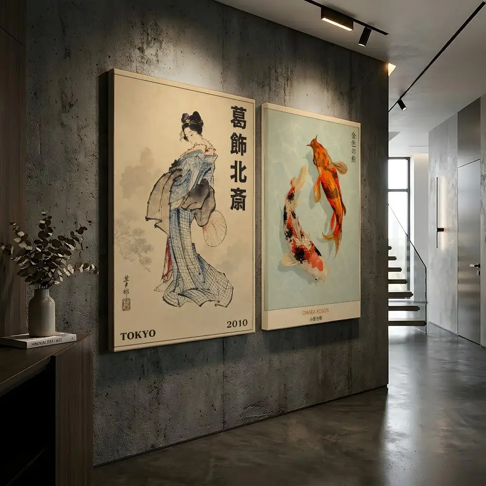 H-Hokusai Ohara Koson Japanese Painting Calligraphy Modern Style Inner Frame Canvas Poster Bedroom Room Hallway Wall Art Decor