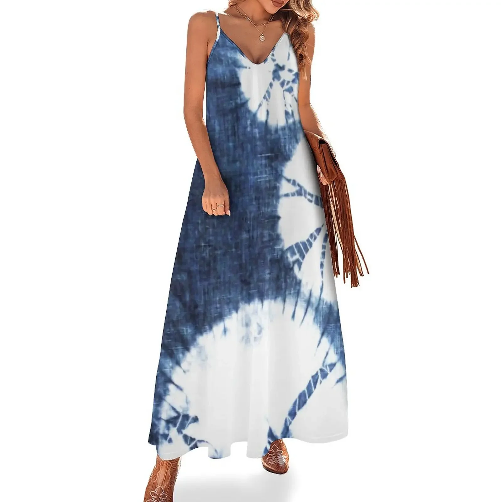 

Shibori Indigo Circles Sleeveless Dress party dress women elegant luxury prom dress 2025