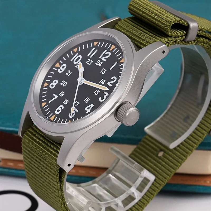 Militado ML05 Vintage quartz horloge VH31 uurwerkhorloges Koepelvormig saffierglas met hoge heldere AR-coating Lichtgevende 38 mm horloges