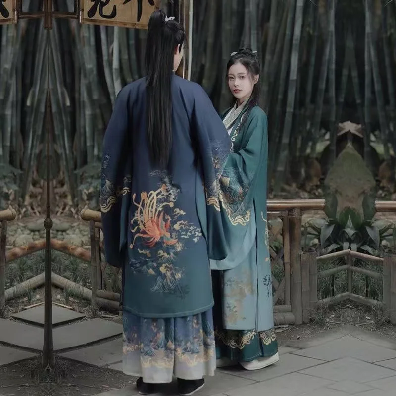 

Винтажный Феникс Hanfu для мужчин и женщин, традиционный период Weijin, одежда с перекрестным воротником, карнавальный костюм Wuxia, боевой косплей, костюмы Han