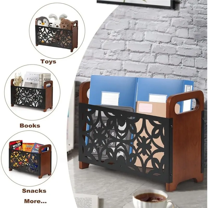 A25F-Wooden Magazine Rack, Decorative Document Rack For Rural Areas, Used For Storing Magazines, Books, And Mail Baskets