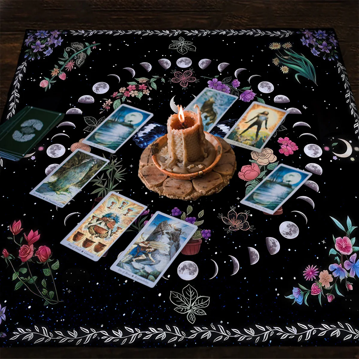 Botanical Butterfly Tarot Tablecloth Moon Phase Flower Starshine Altar Cloth Tarot Reading Mat Witchcraft Astrology Supplies