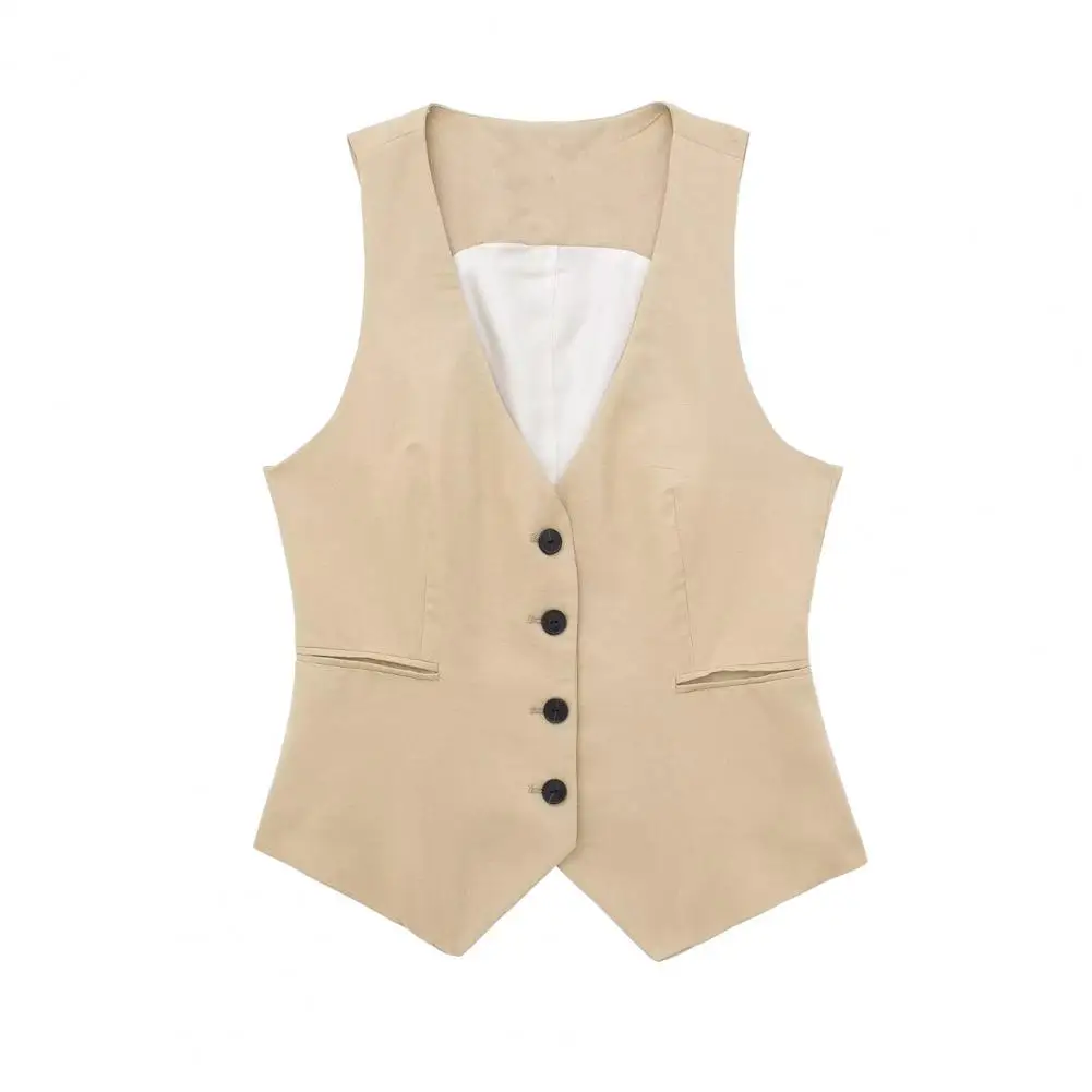 Women's Black Rose Pink Cropped Vest Top Women V Neck Sleeveless Vest Woman Fashion Working Summer Suit Vest Short Coats