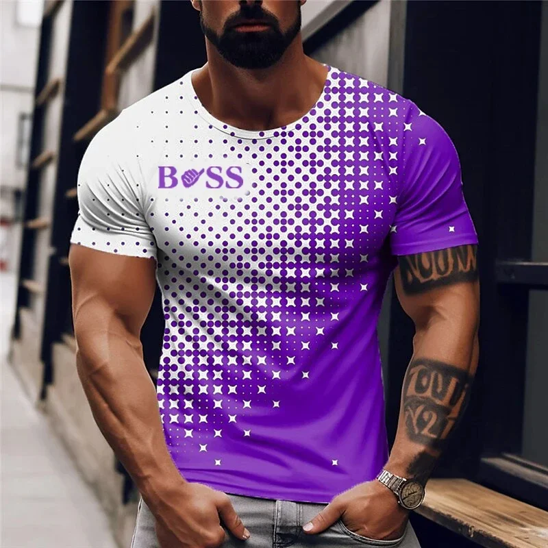 2024 Summer New Business Casual Men's T-shirt Boss Polka Dot 3d Print Oversized Street Fashion Round Neck Men's Short Sleeve Y2K