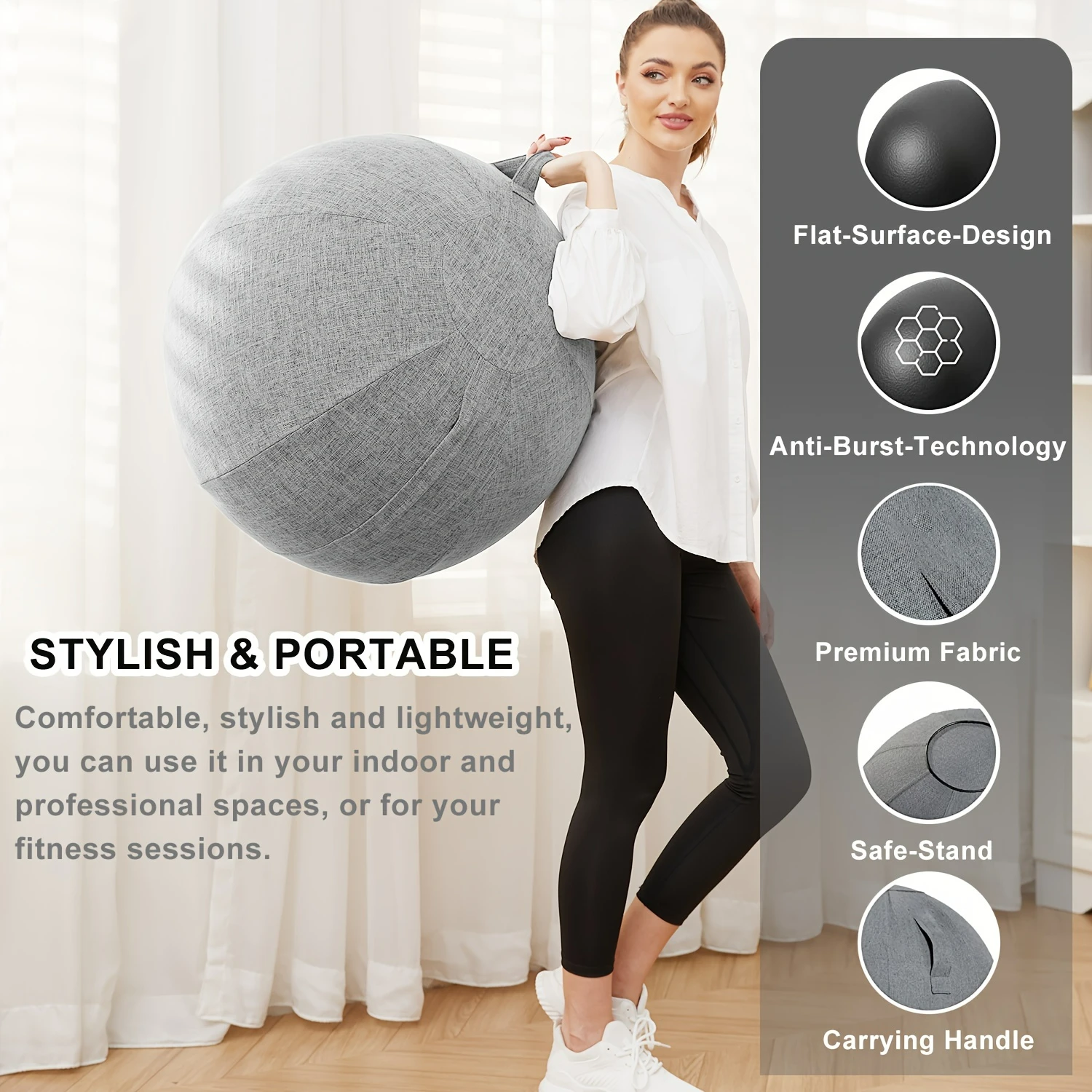 Comfortable Exercise Ball Chair with Fabric Cover, 65cm Pilates Yoga Ball Seat for Home Office Desk - Helps Relieve Back Pain, I