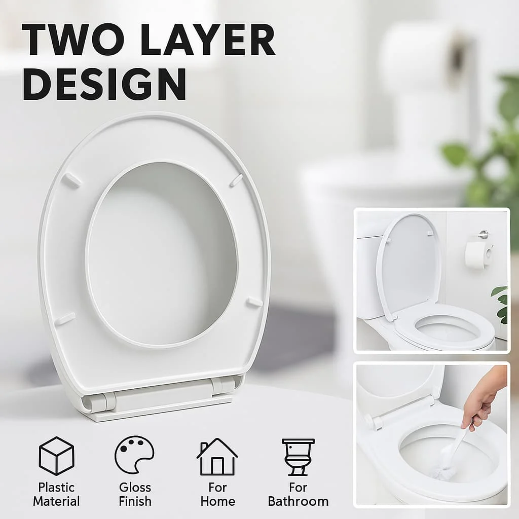 

Home Use Toilet Seat Replacement, Universal Plastic Toilet Lid, Easy Mount for Most Bathroom Toilets