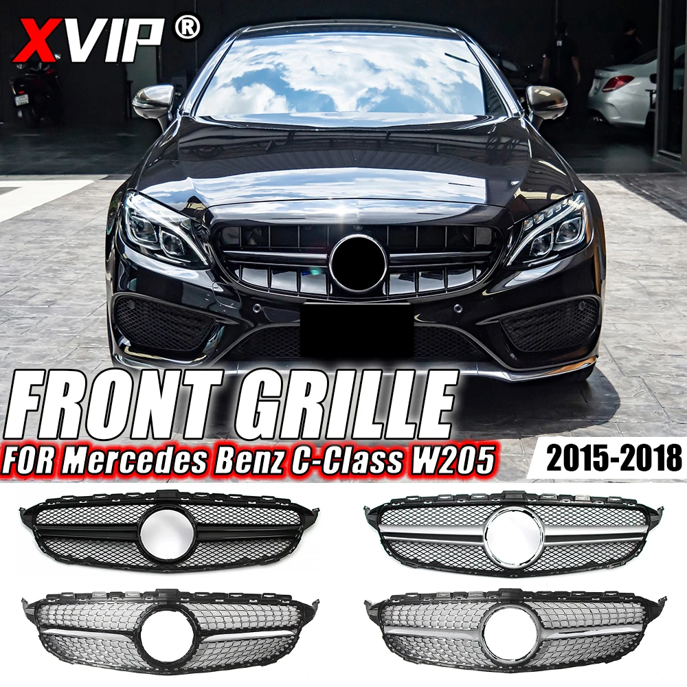 

XVIP Chrome Diamonds Style Front Racing Grille For Mercedes Benz C-Class W205 2015-18 C180 C200 C300 GTR AMG Style Upper Grilles