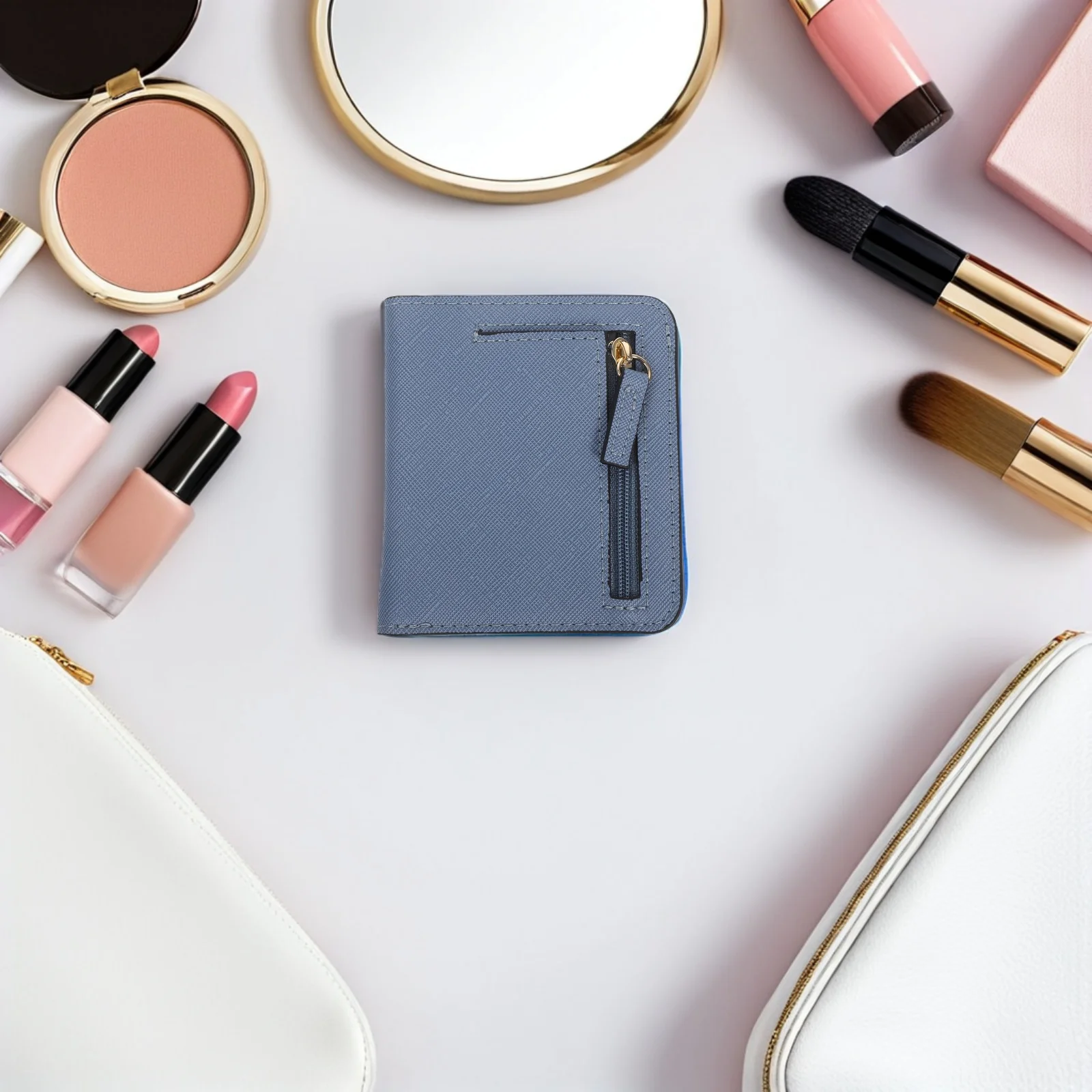 محفظة نسائية رفيعة: محفظة صغيرة من البولي يوريثان بسيطة للبطاقات والعملات النقدية وتصميم رفيع للغاية وخفيف الوزن وقابض مدمج محمول