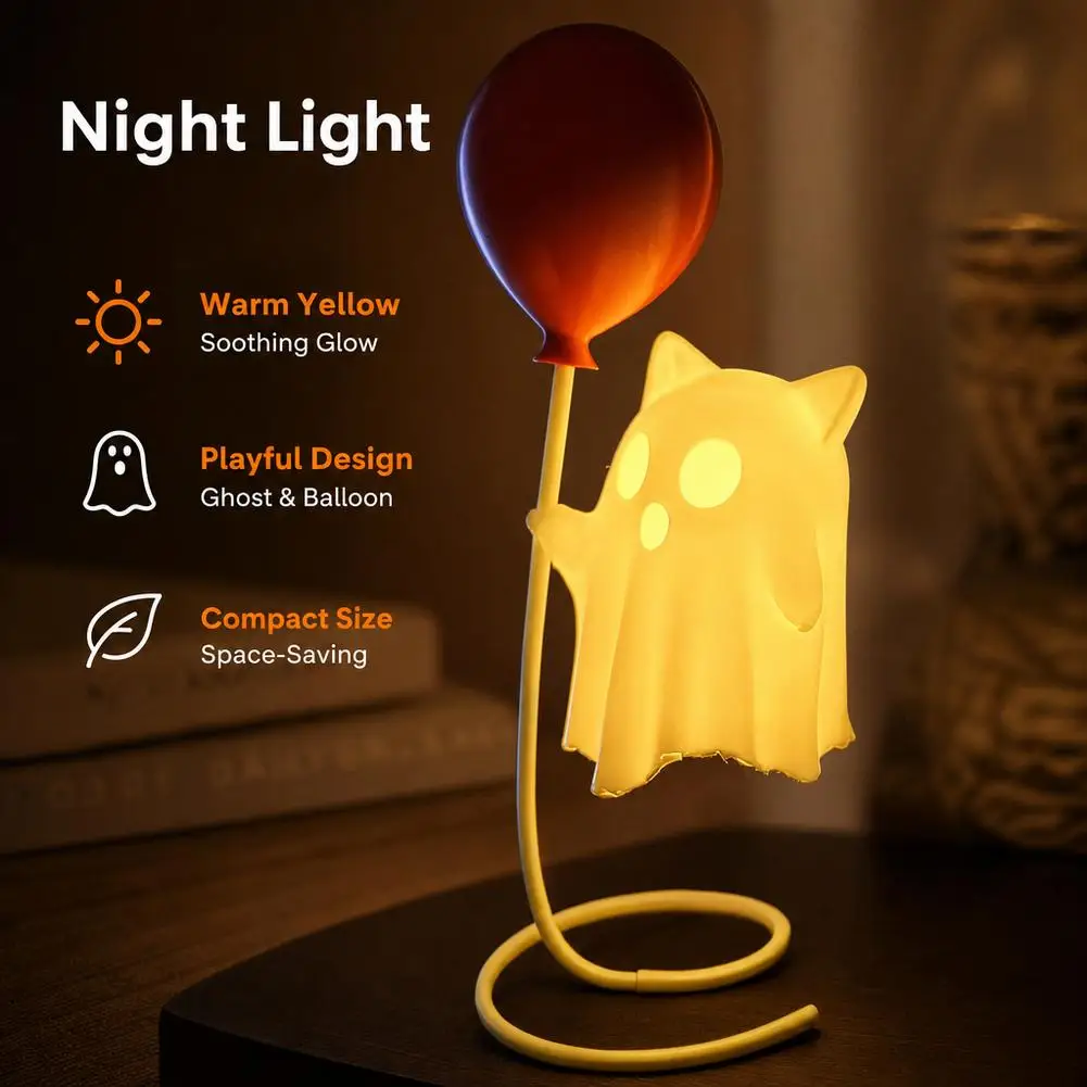 Geister-Nachtlicht, Halloween-LED-Geister-Dekoration mit Ballon-Design, kabellose Mini-Schreibtischlampe, gemütliche Raumdekoration, Geschenk für Kinder. – Detail 3