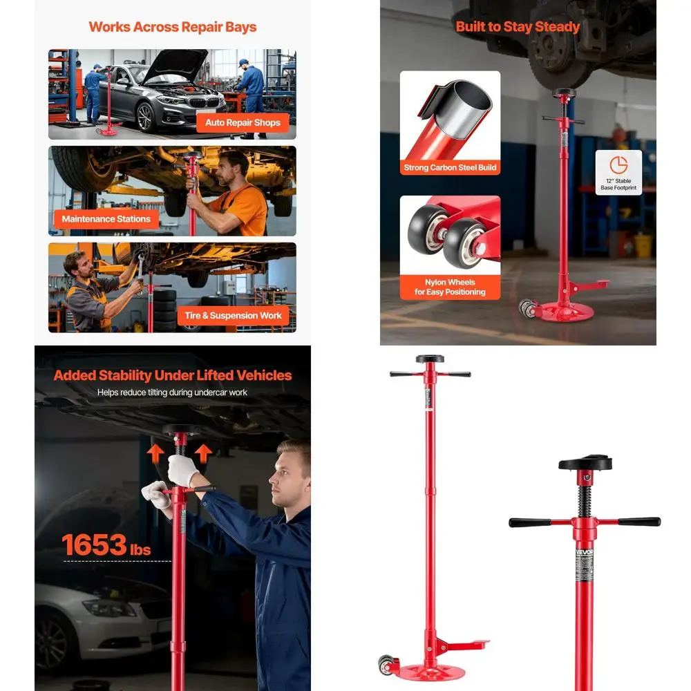 

Подкатная подставка-домкрат грузоподъемностью 3/4 тонны с колесами, подъем 51.97-80 дюймов, поворотная рукоятка и ножная педаль для поддержки транспортных средств