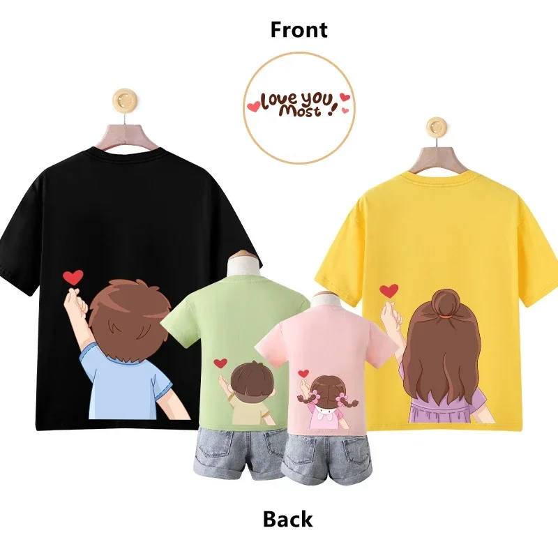 Mother Daughter Clothes Family Matching Outfits Cotton T-shirt Cartoon Printed Tops Parent-child Outfits Summer Boys Girls Tees