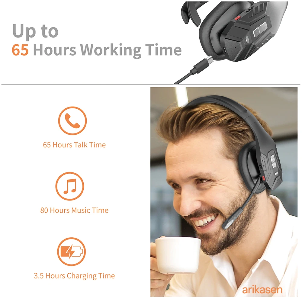 Trucker-Bluetooth-Headset mit dreifacher Mikrofon-Geräuschunterdrückung, Stummschalttaste, 65 Stunden Akkulaufzeit, kabelloses Headset für LKW-Fahrer, Büronutzung – Detail 5