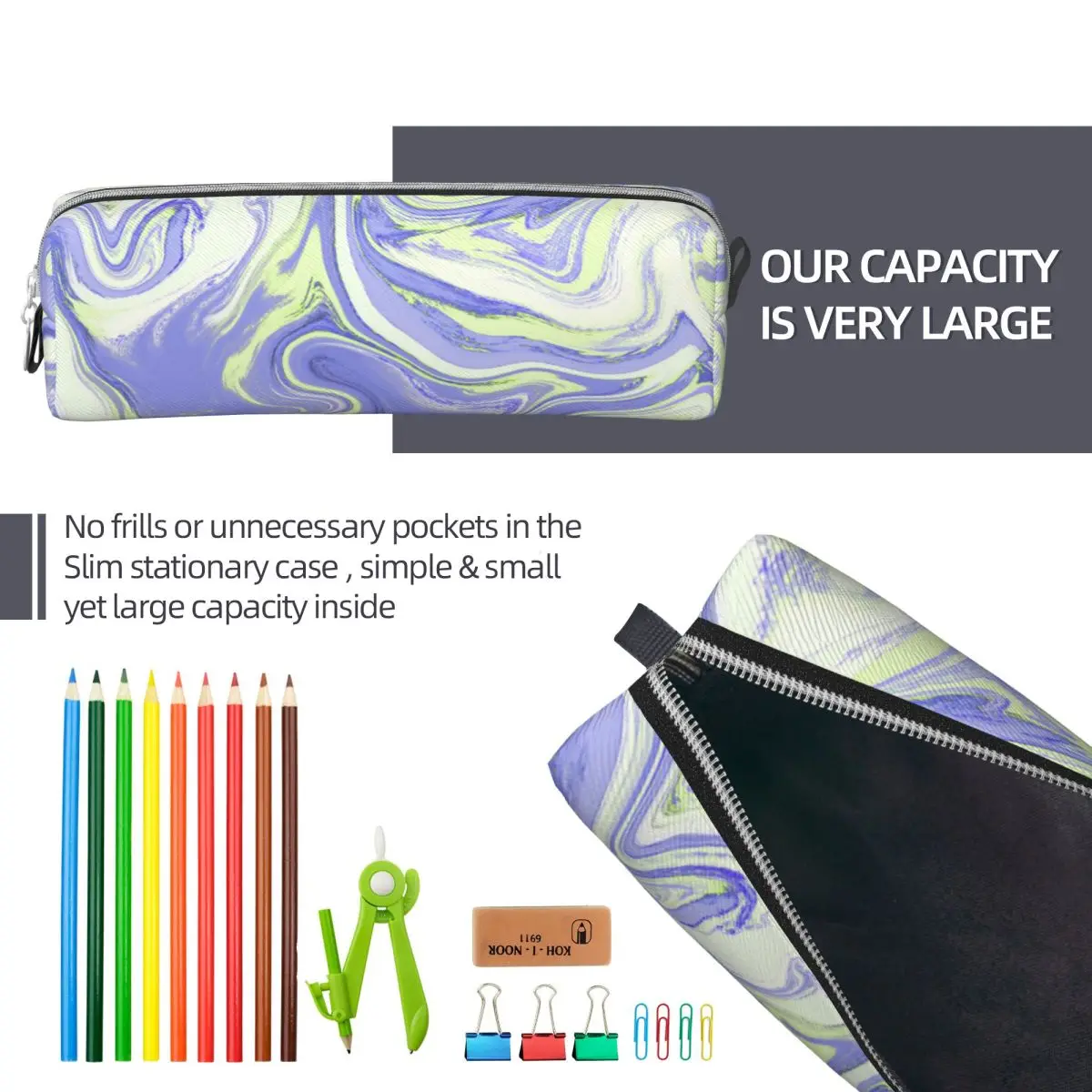 Purple Liquid Texture Abstract Pencil Cases Lovely Fashion Pen Holder Bag Girl Boy Big Students School Cosmetic Pencilcases