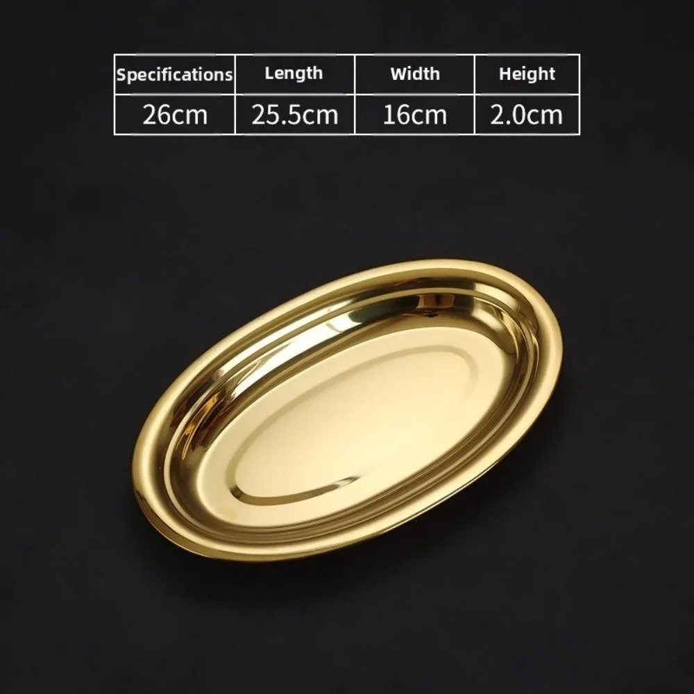New Korean Style Steamed Fish Plate Oval Shape Stainless Steel Barbecue Plate Gold Silver Flat Surface Dining Plate Kitchen Use