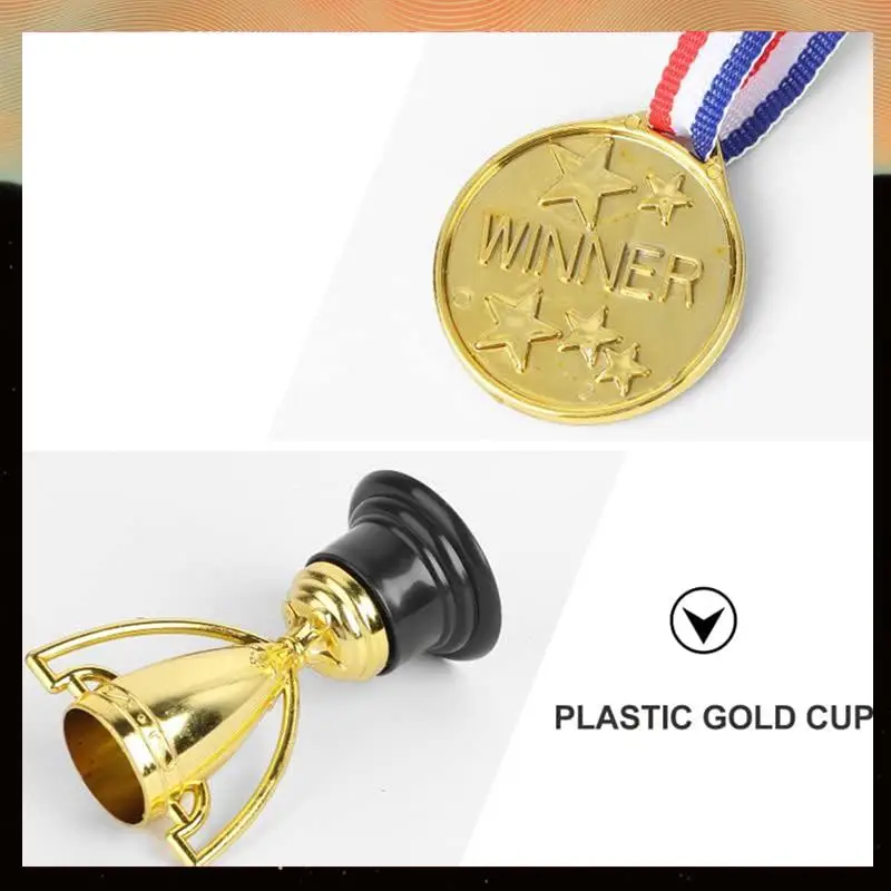 

96 PCS Trophy And Medals Set,24Pcs Gold Plastic Trophy Cup And 24 PCS Medals For Kids Sports Awards, Party Favors-Y05A