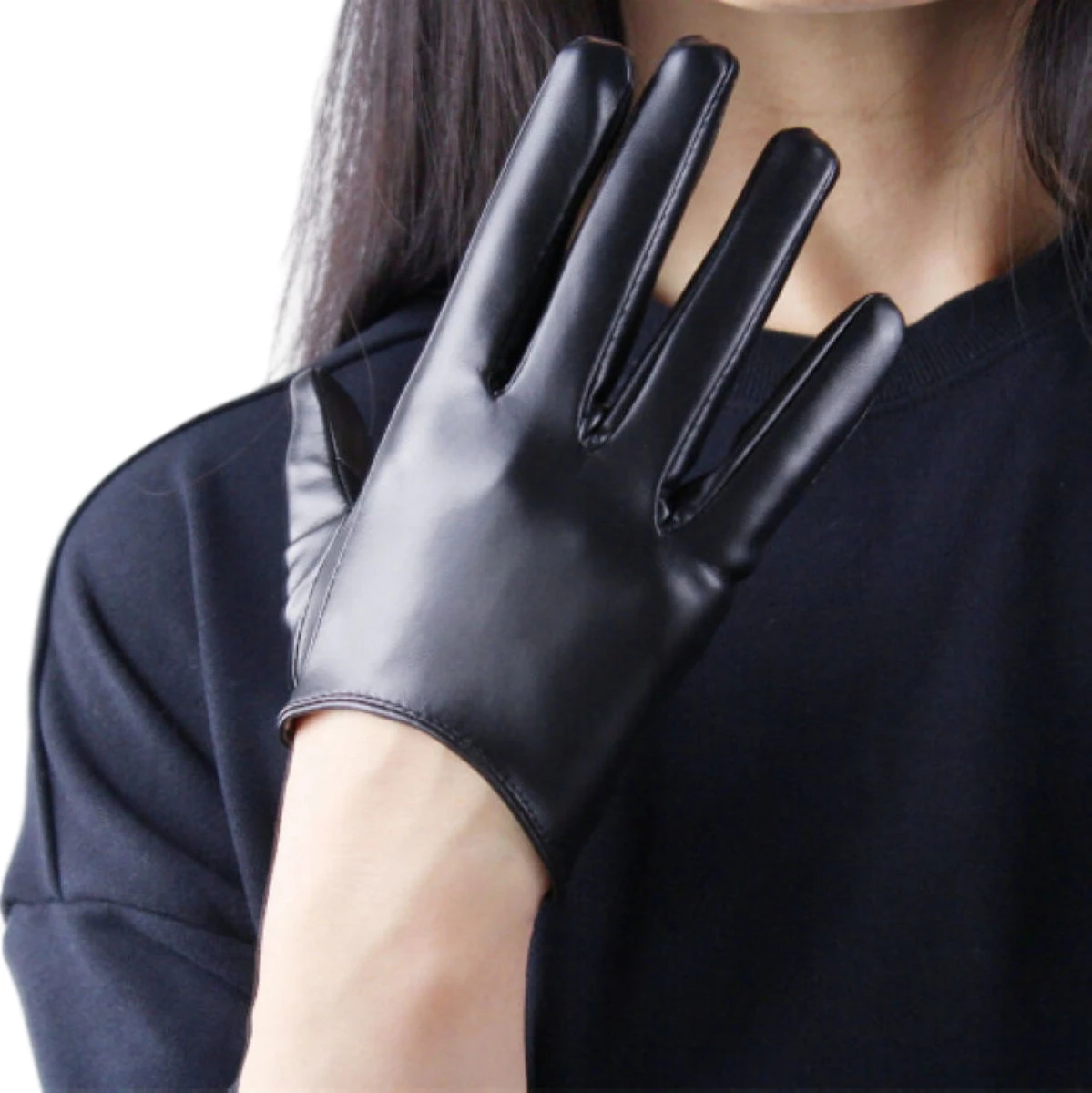 

DooWay Women's Black Short Fashion Gloves Soft Faux Leather Wrist Evening Party Cosplay Costume Dressing Outdoor Driving Glove