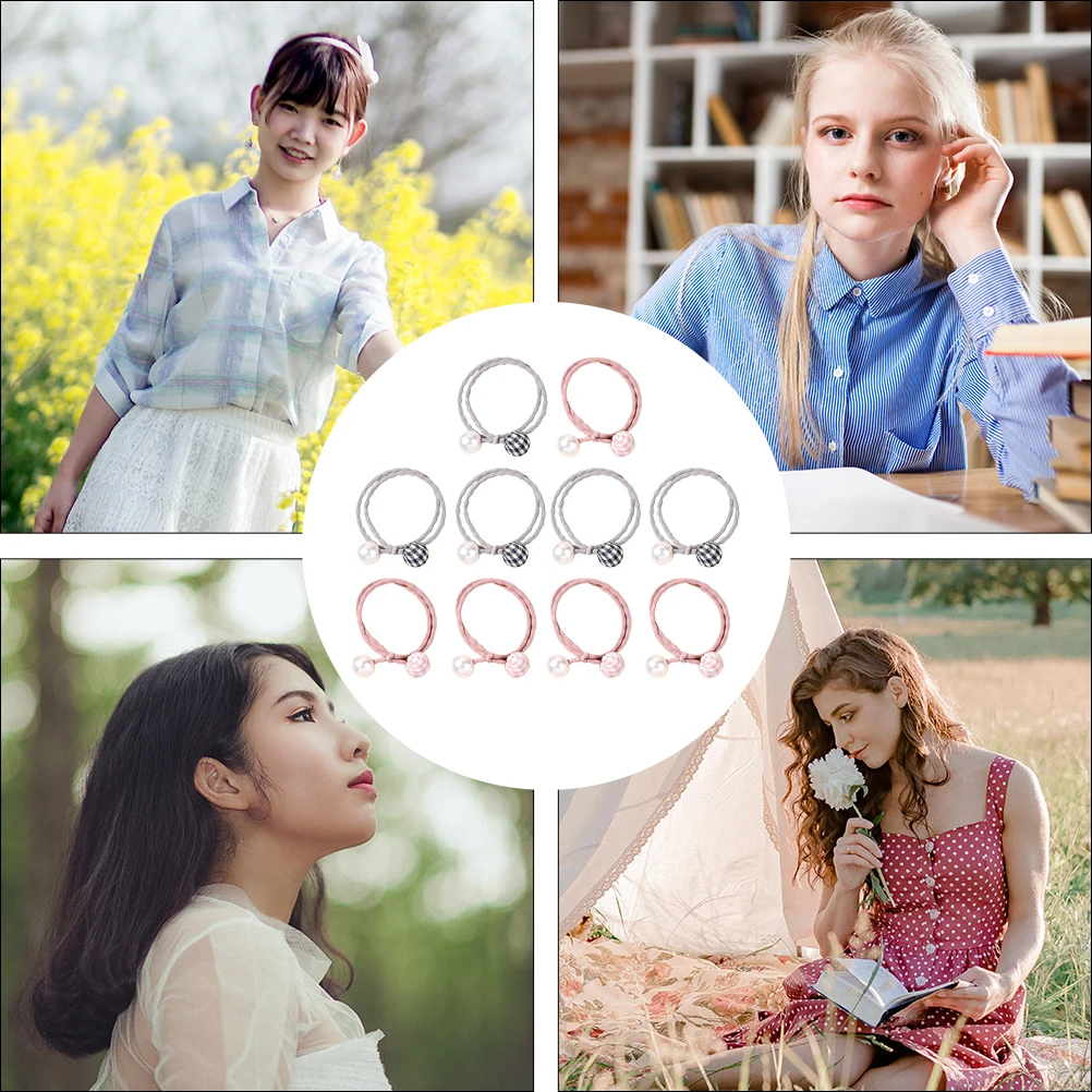

10pcs Hair Rope Elastic Bands Bright Color Durable Material Girl Accessories Ponytail Holders Bulk Pearl Ties Hair Ring