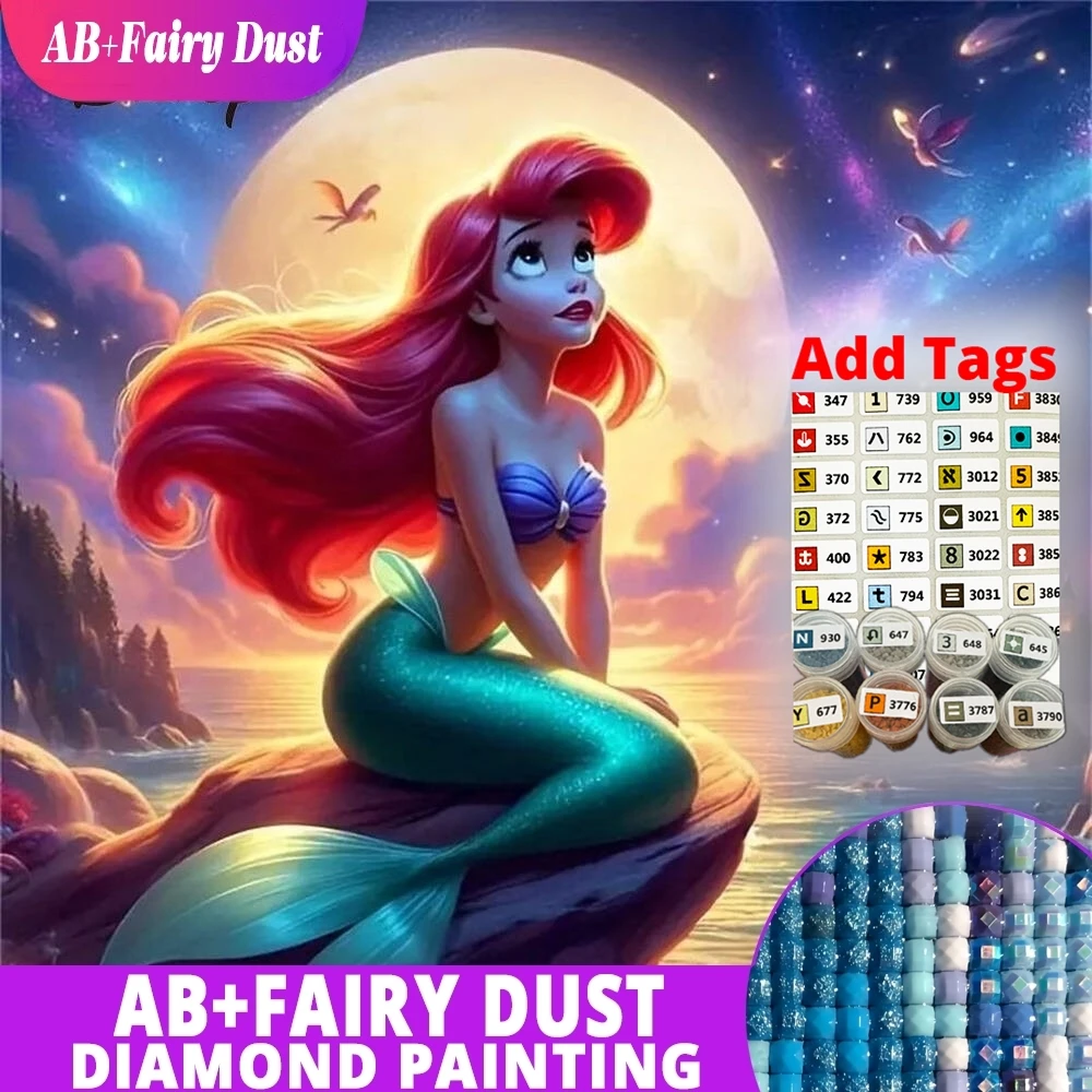 

AB Фея Пыль Дисней Алмазная вышивка Русалка Принцесса Мультфильм Мозаика Луна Новое поступление Картина DIY Подходит для начинающих Wal