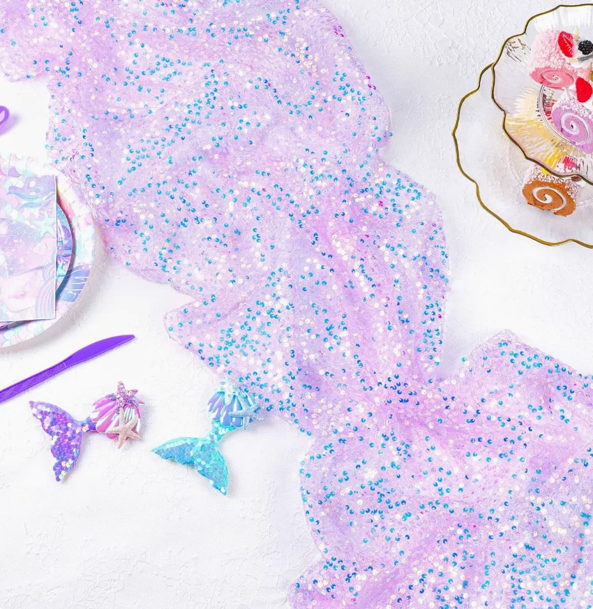 Sequin Table Runner Glitter Mermaid Theme Tablecloth Overlay for Baby Shower Bridal Shower Wedding Birthday Party Table Decorati