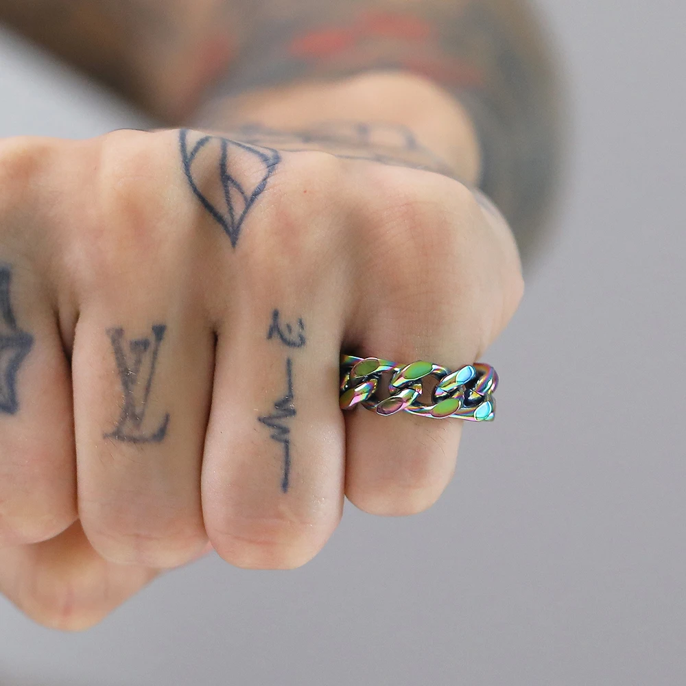 Punk-Kettenring aus Edelstahl, Minimalistischer Unisex-Paarring, Modisches Statement-Schmuckstück, Geschenkidee – Detail 9