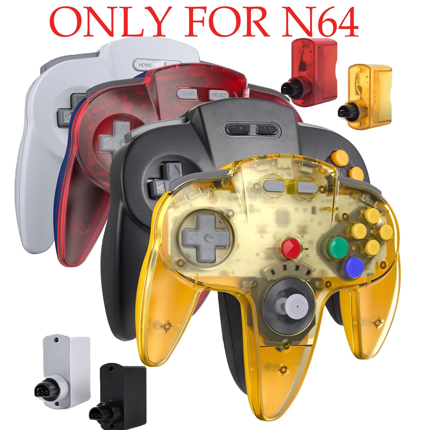 Controlador sem fio de 2,4 GHz N64 Controle remoto Joypad apenas para sistema N64, com adaptador N64, Rumble integrado para console N64,
