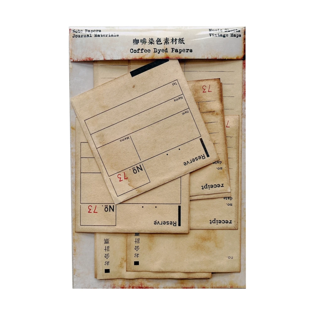 Retro Notes Coffee Dyed Receipts Material Paper Junk Journal Diary Planner Scrapbooking Decorative DIY Craft Paper Photo