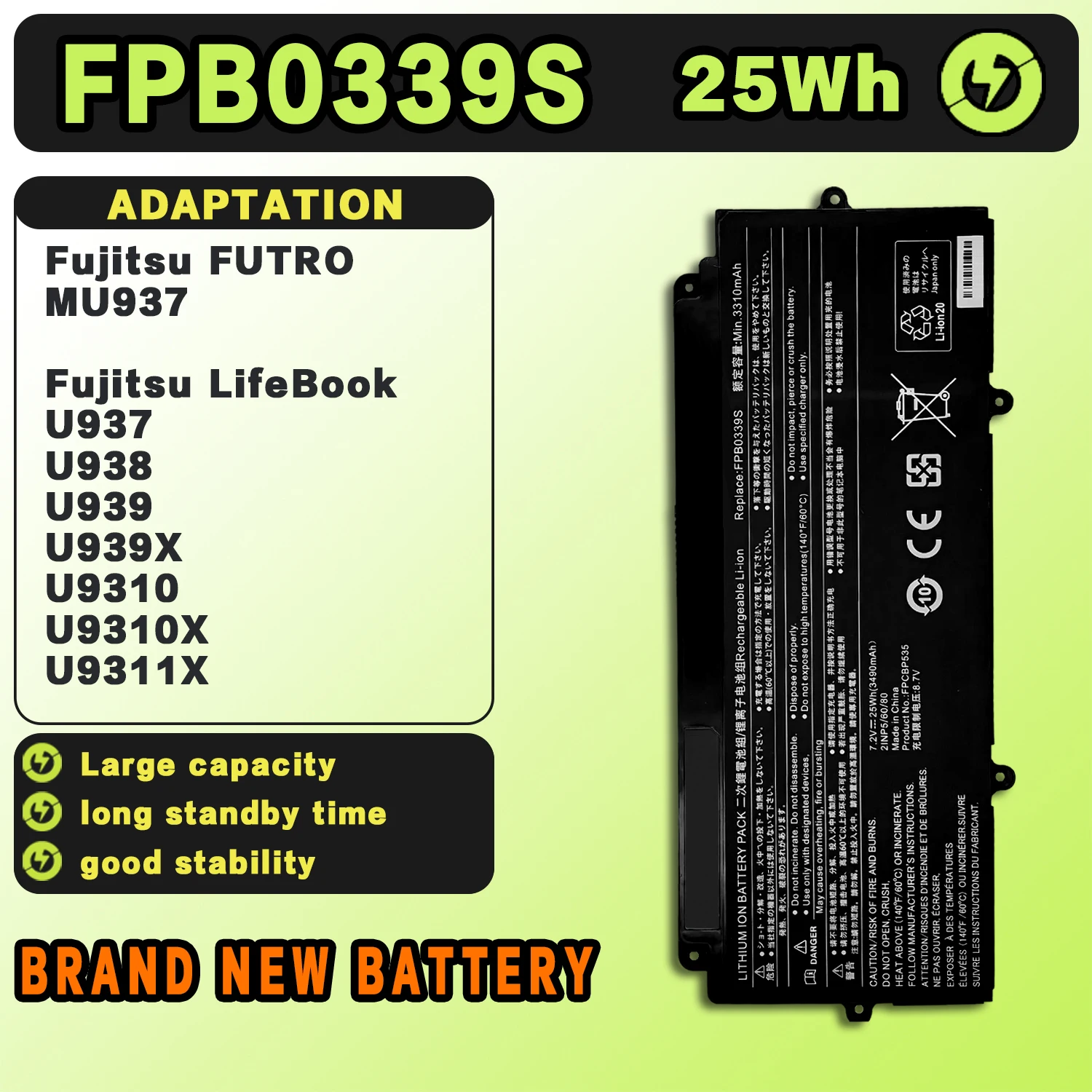 SAT FPB0339S New Laptop Batteries Replacement For FUJITSU FUTRO MU937 LIFEBOOK U937 U938 U939 U939X FPB0339S FPB0310S 7.2V-25Wh