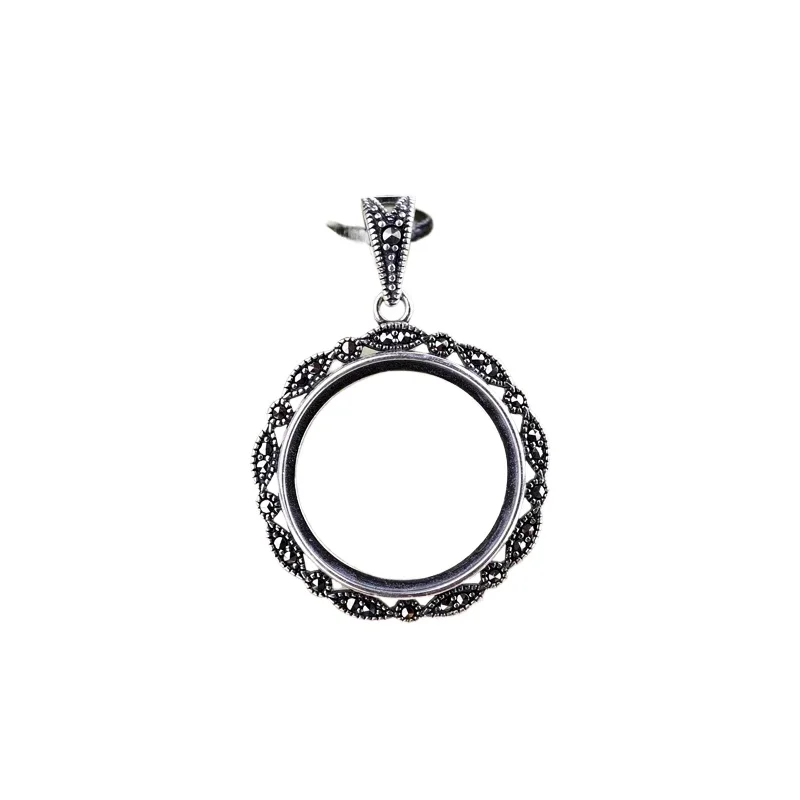 

Art Deco 925 Sterling Silver Women Pendant 20x20mm Round Cabochon Semi Mount Pendant Gemstone Setting DIY Stone