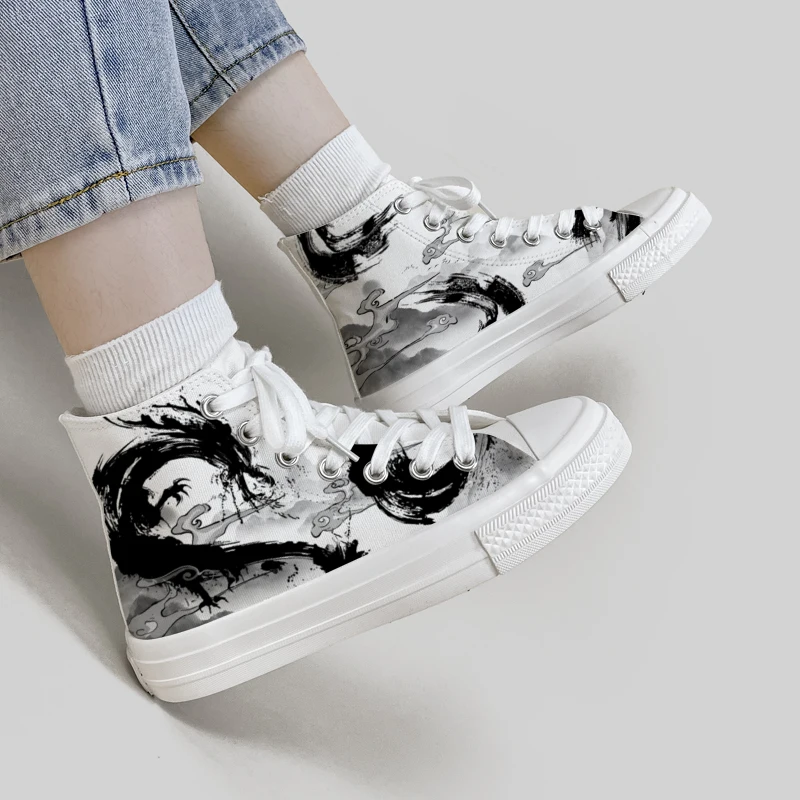 Amy and Michael Original Design The Dragon Shoes Unisex Teenagers Graffiti High Top Canvas Shoes Trendy Women Casual Sneakers