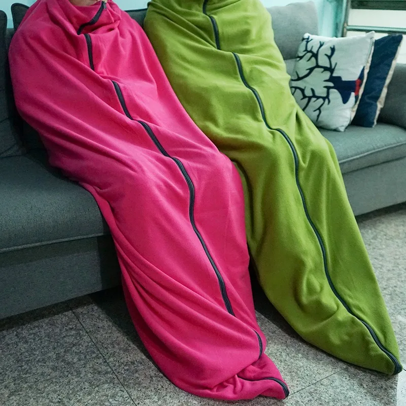 Outdoor Fleece Sleeping Bag Liner, Camping Travel Warm Inner Sheet, Air Conditioner Quilt, 4-Season Camp Nap Knee Blanket