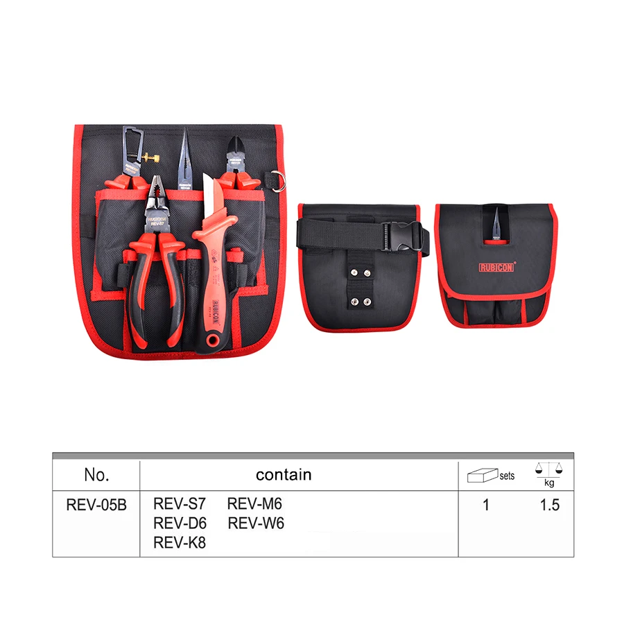 Japan RUBICON 5 Pieces VDE Insulated Pliers Set Wire Strippers Diagonal Nose Pliers Electrician's Knife NO.REV-05B