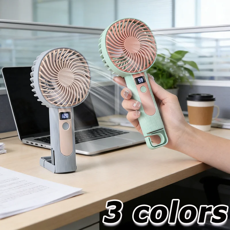 Simple Handheld Digital Display Small Fan USB Charging Stand Hold Dual Use Compact Portable Electric Fan 120 Level Wind Speed