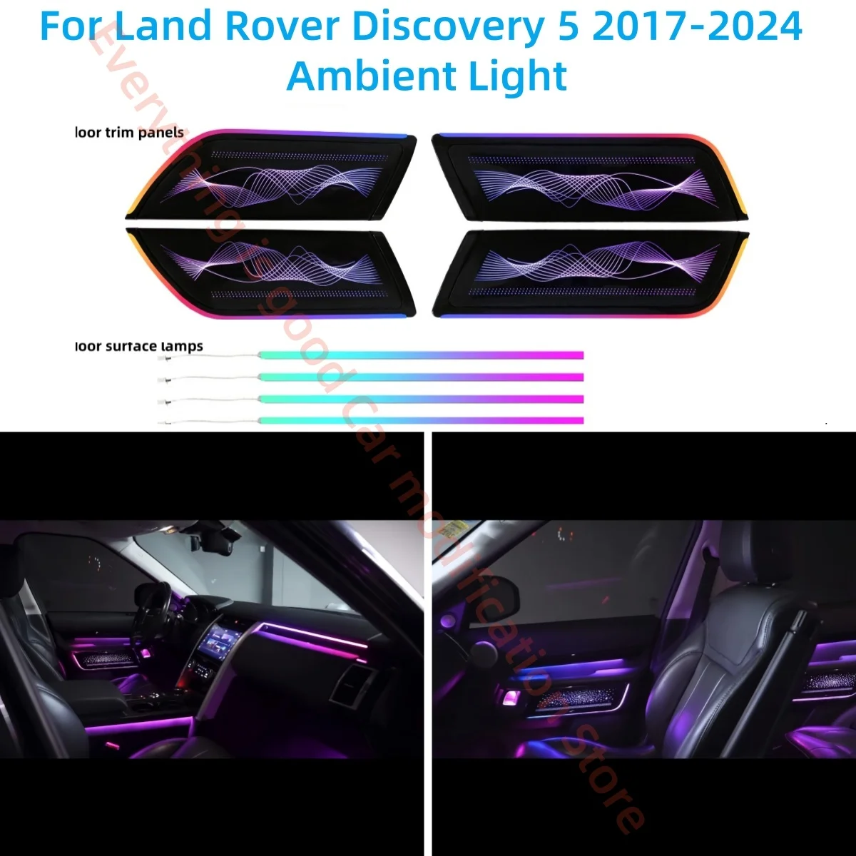 

Атмосферное освещение для Land Rover Discovery 5 2017-2024, обновление внутреннего освещения автомобиля, автозапчасти, управление экраном, отделка 1:1