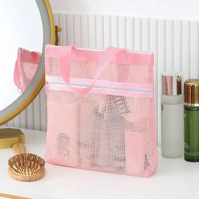 Bolsa de cosméticos de malla gran capacidad portátil con cremallera - imagen 4