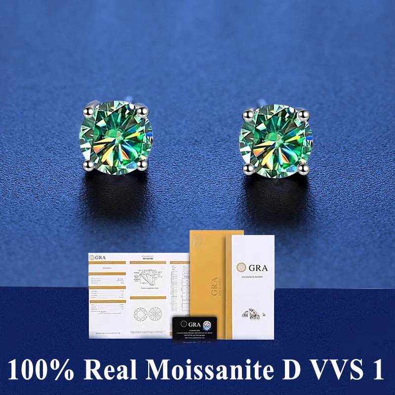 D Color VVS1 Moissanite Square Stud Earrings Women 925 Sterling Silver Moissanita Ear Studs Platinum Finish Pass Diamond Tester