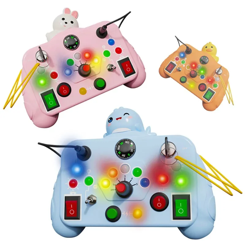 Cartoon Montessori Busy Board Sensory Toys with LED Light Switch Control Board Travel Activities Children Game for 2-4 Years Old