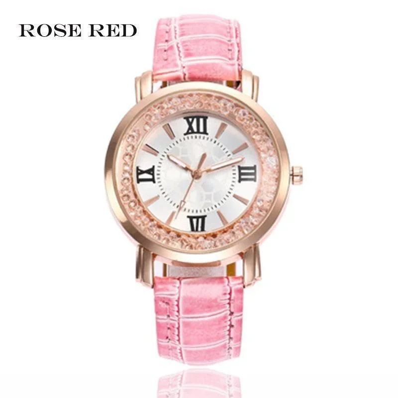 Casual Fashion Student Wrist Watch Rhinestone Ladies Watch Fashion Leather Strap Alloy Quartz Watch