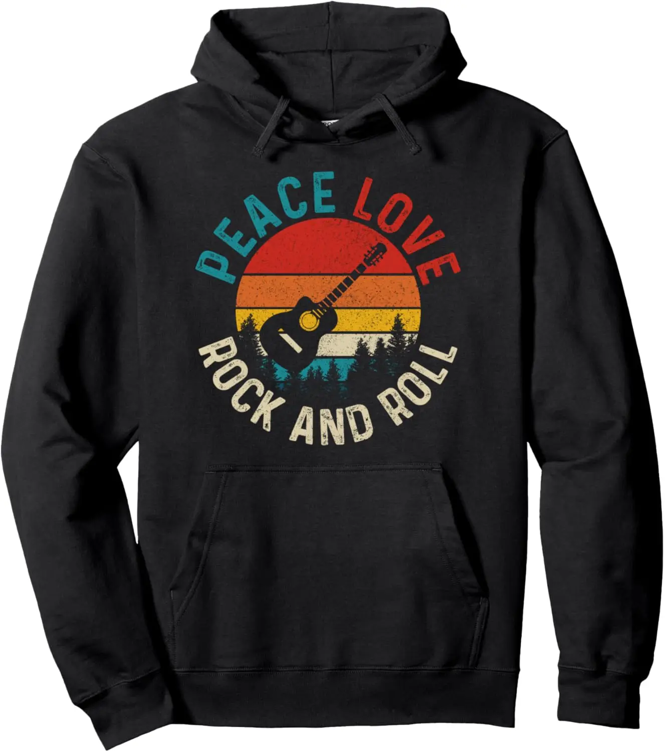 Peace Love & Rock & Roll Guitar Player Guitarist Vintage Pullover Hoodie Unisex Autumn Streetwear Tops Customizable Sweatshirt