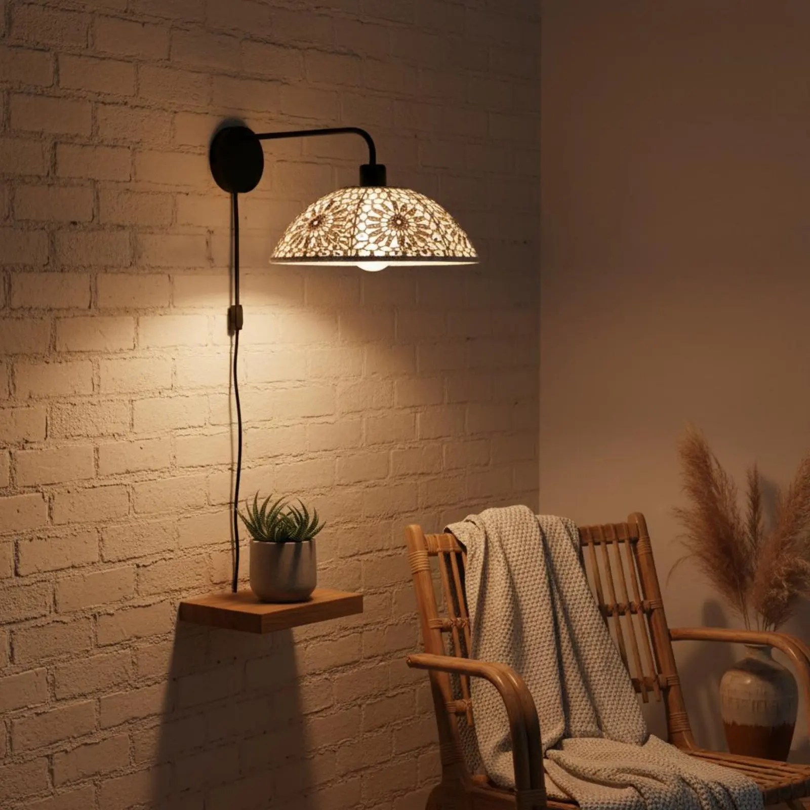 Bohemian Hanging Lamp Shade Artistic Design Woven Do It Together Lampshade Home Decoration Indoor Lighting for Bedroom, Cafe