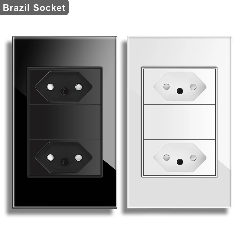 NOVSKI Brazil Standard 10a 20a socket, 118*72mm Tempered Glass Panel, 2 gang BR wall outlet