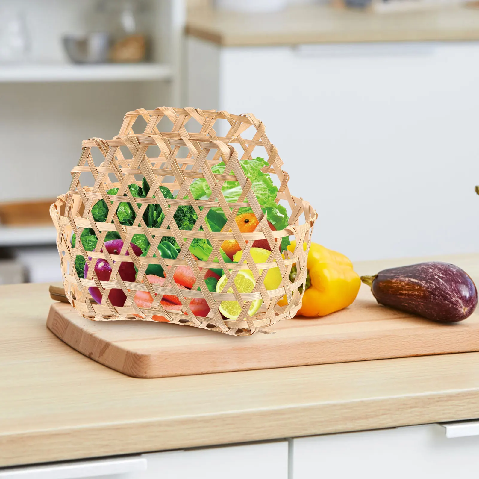 

2Pcs Premium Bamboo Woven Basket Simple Khaki Delicate Craftsmanship Household Storage for Flowers Fruits Gifts